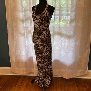 LOVE stretchy velvet polyester cheetah print maxi dress sz S